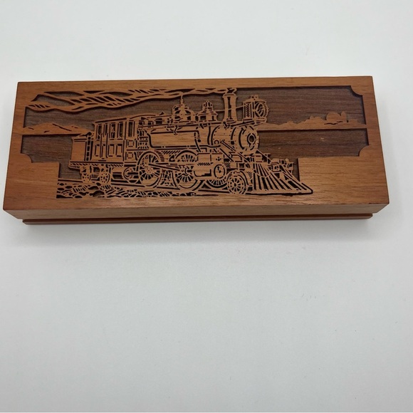 Walnut Wood with laser engraved train/ steam engine design. - Picture 2 of 8